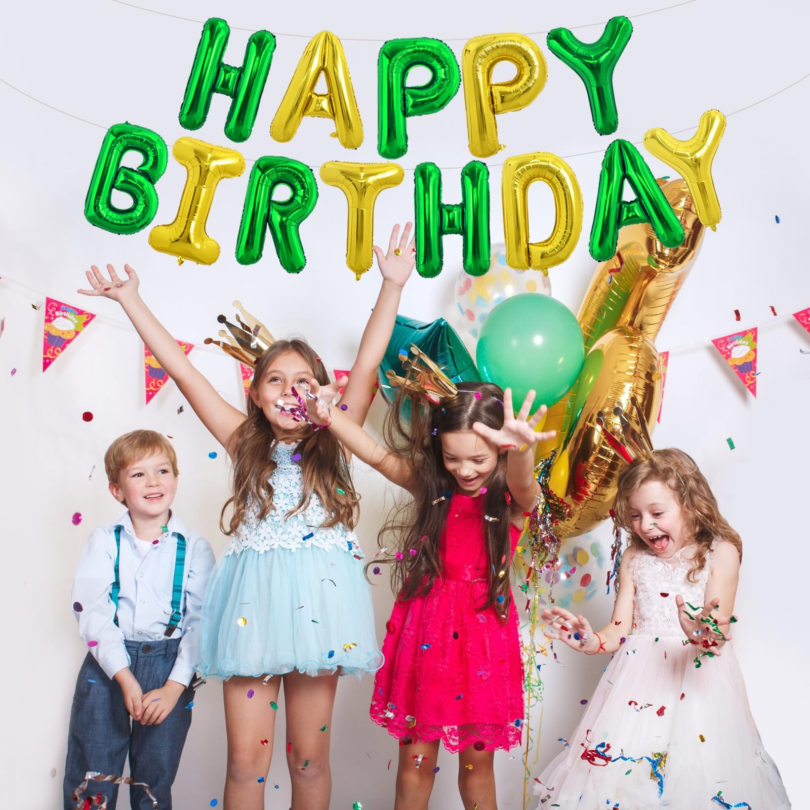 TONIFUL Happy Birthday Foil Letter Banner 16in Green Gold – Reusable Party Decor
