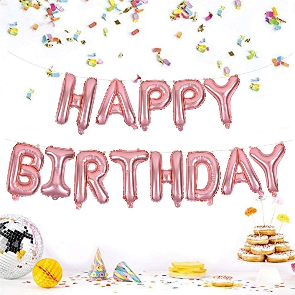 TONIFUL Rose Gold Happy Birthday Banner – 16-Inch Foil Letter Balloons