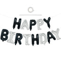 TONIFUL Happy Birthday Balloons Banner with Ribbon Straw – 16-Inch Mylar Letters, Reusable Black & Silver