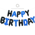 TONIFUL Happy Birthday Banner with Ribbon Straw – 16 Inch Mylar Letter Balloons, Reusable Black & Blue