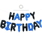 TONIFUL Happy Birthday Banner with Ribbon Straw – 16 Inch Mylar Letter Balloons, Reusable Black & Blue