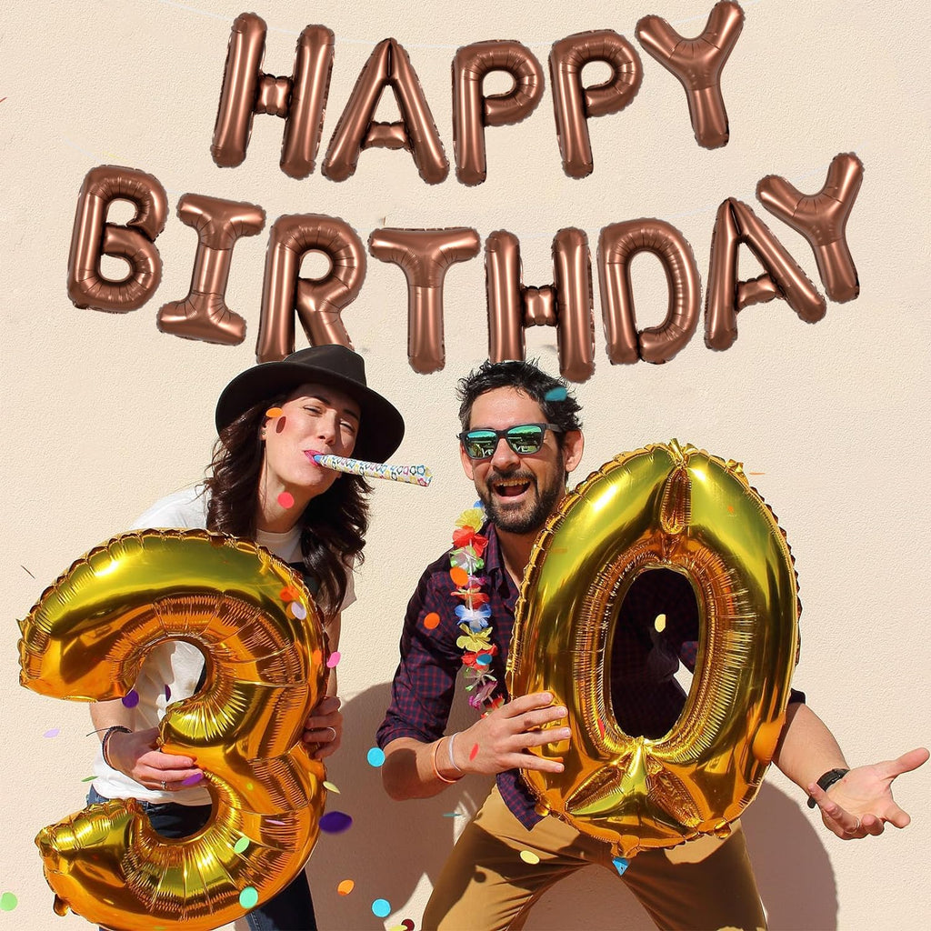 TONIFUL Chocolate Happy Birthday Balloons Banner — 16-Inch Foil Letter Decor for Parties