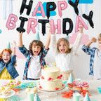 TONIFUL Happy Birthday Foil Letters Banner — 16-Inch Mylar Balloons, Reusable Black Pink Birthday Party Decorations