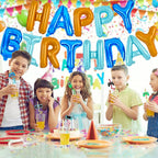 TONIFUL Happy Birthday Balloons Banner - 16inch Foil Letter Banner with Straw & Ribbon (Blue & Orange)
