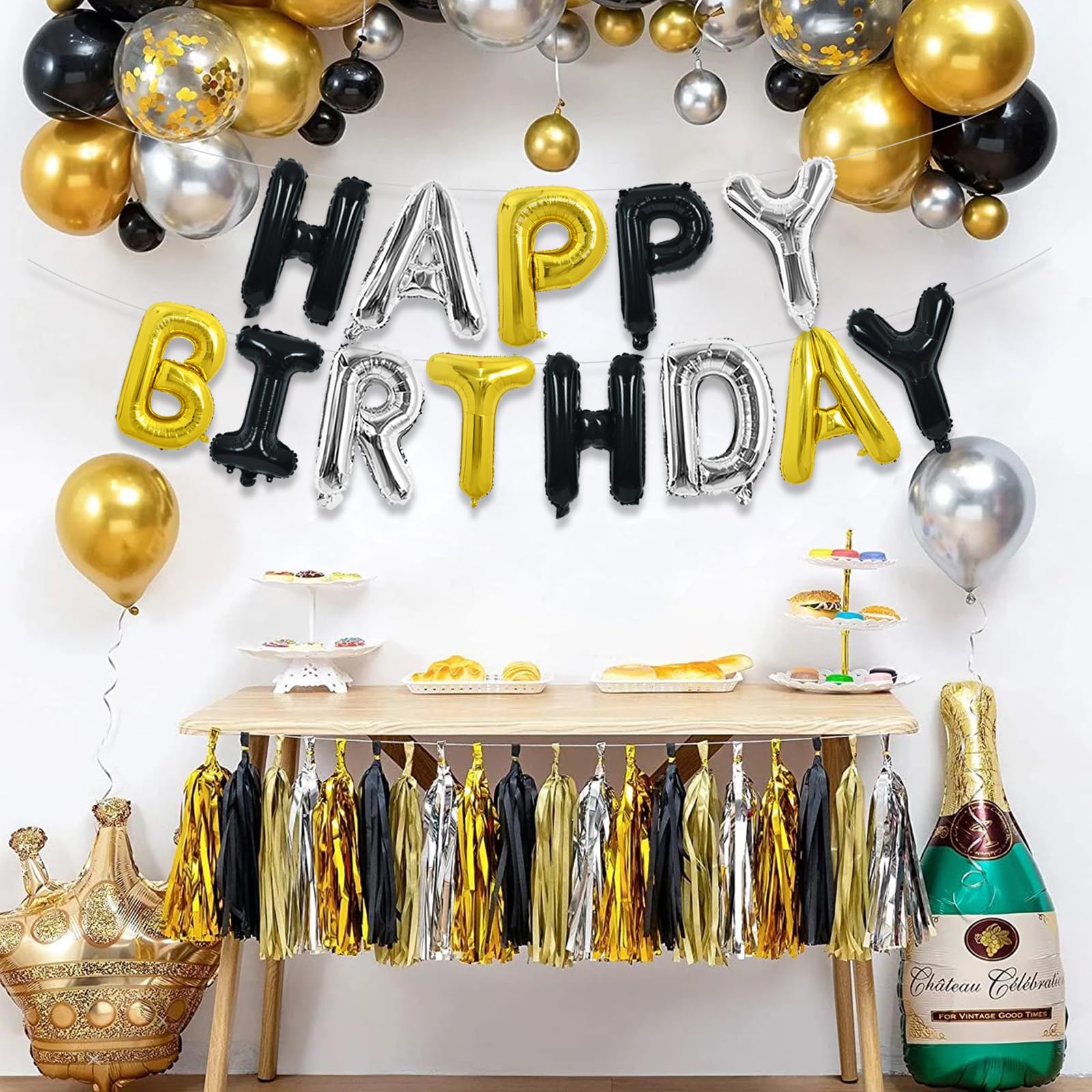 TONIFUL Happy Birthday Foil Letter Banner 16in — Reusable Mylar Balloons for Birthday Party