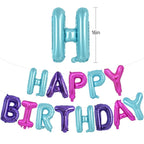 TONIFUL Happy Birthday Balloons Banner with Ribbon Straw – 16 Inch Foil Letter Banner, Reusable Party Decor