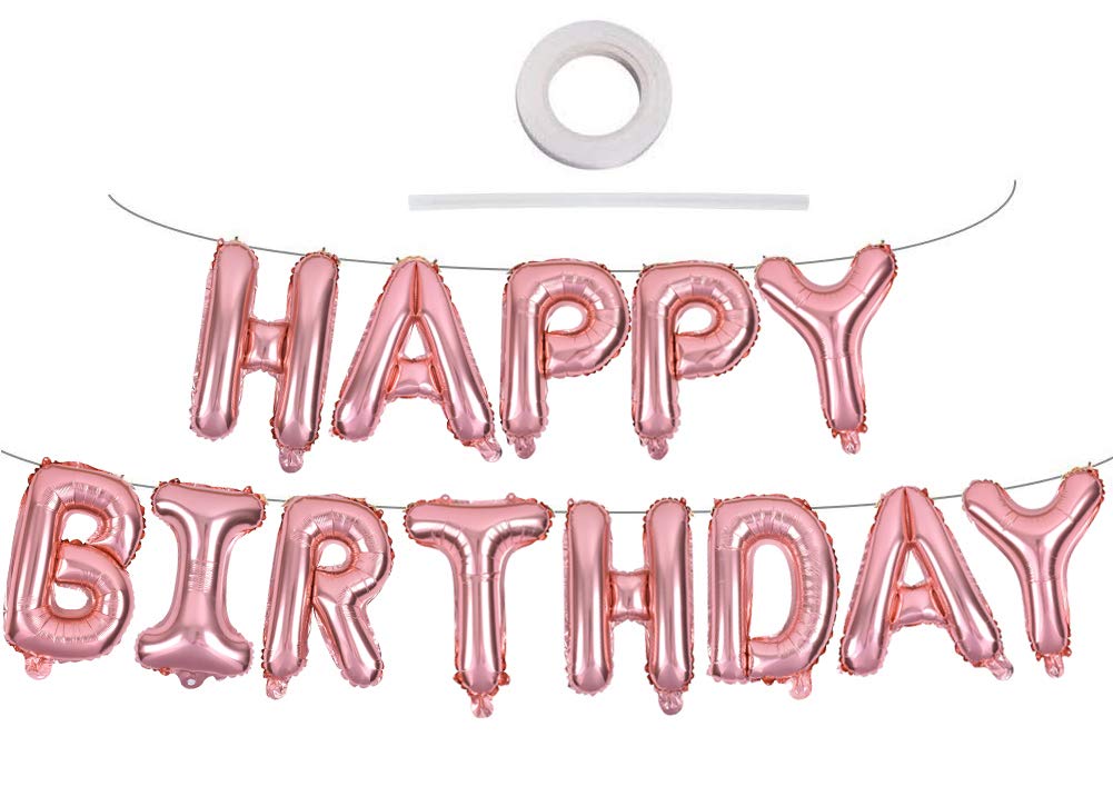 TONIFUL Rose Gold Happy Birthday Banner – 16-Inch Foil Letter Balloons