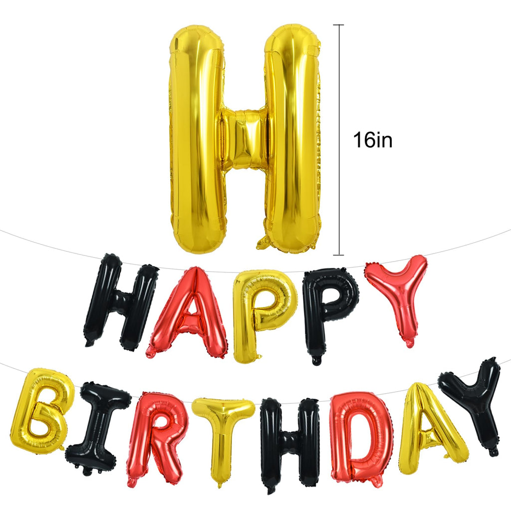 TONIFUL Happy Birthday Balloons Banner - 16inch Foil Letters, Reusable Party Decor (Black Red Gold)