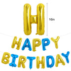 TONIFUL Happy Birthday Foil Letter Balloons 16 Inch Banner – Gold & Blue, Reusable