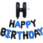 TONIFUL Happy Birthday Banner with Ribbon Straw – 16 Inch Mylar Letter Balloons, Reusable Black & Blue