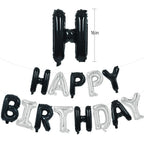 TONIFUL Happy Birthday Balloons Banner with Ribbon Straw – 16-Inch Mylar Letters, Reusable Black & Silver