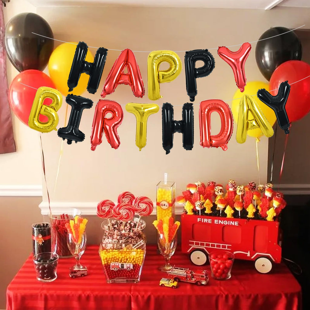 TONIFUL Happy Birthday Balloons Banner - 16inch Foil Letters, Reusable Party Decor (Black Red Gold)