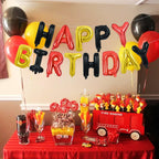 TONIFUL Happy Birthday Balloons Banner - 16inch Foil Letters, Reusable Party Decor (Black Red Gold)