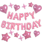 TONIFUL 35PCS Light Pink Happy Birthday Decorations – 16-Inch Foil Letter Banner + Star Balloons