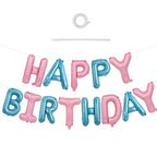 TONIFUL Happy Birthday Balloons Banner – 16-Inch Foil Letter Balloons, Reusable Party Decor (Light Pink & Blue)