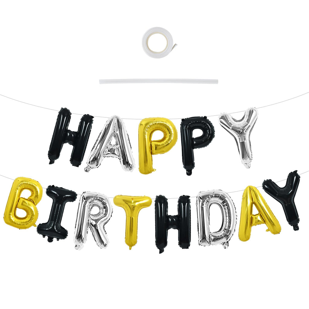 TONIFUL Happy Birthday Foil Letter Banner 16in — Reusable Mylar Balloons for Birthday Party