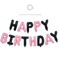 TONIFUL Happy Birthday Foil Letters Banner — 16-Inch Mylar Balloons, Reusable Black Pink Birthday Party Decorations