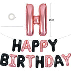 TONIFUL Black Rose Gold Happy Birthday Banner – 16-Inch Mylar Foil Letters | Reusable Party Decoration