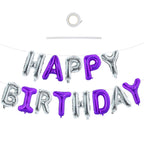 TONIFUL Happy Birthday Foil Letter Balloons – 16in Purple Silver Banner with Ribbon & Straw