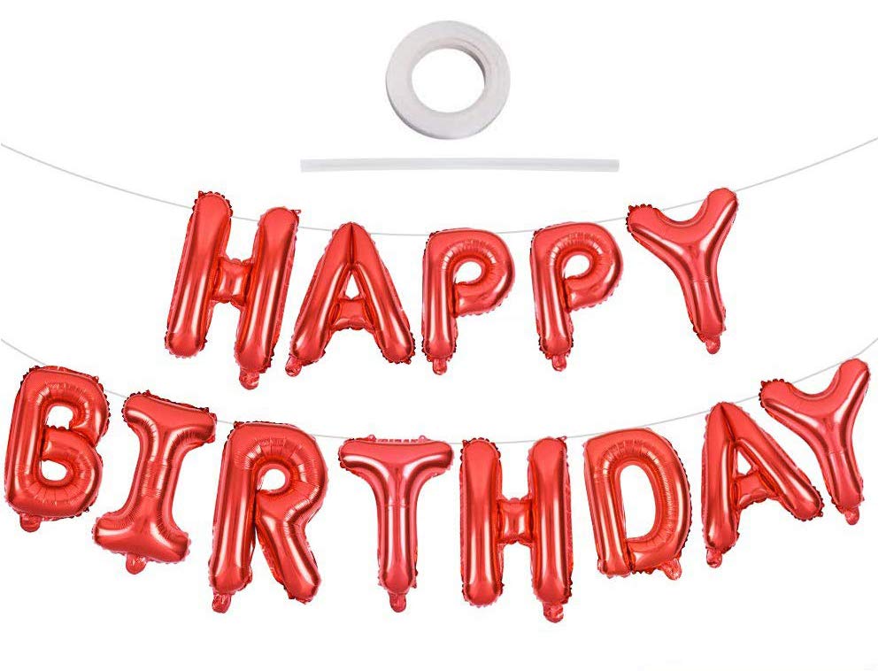 TONIFUL Red Happy Birthday Balloons – 16-Inch Foil Letter Banner, Reusable Party Decor