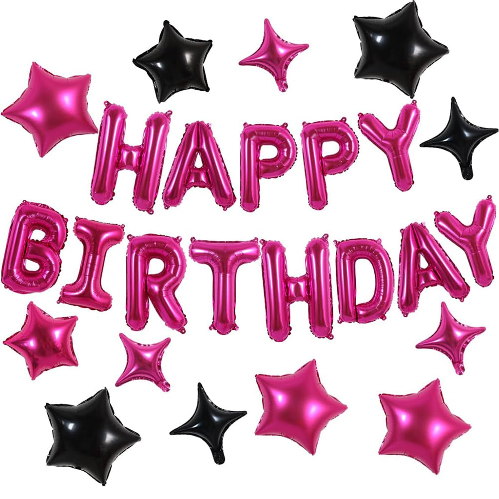 TONIFUL 35PCS 16-Inch Hot Pink Happy Birthday Balloon Banner with Stars
