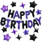 TONIFUL 35PCS Black Purple Happy Birthday Decorations Kit – 16 Inch Letter Balloons & Banner