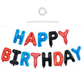 TONIFUL Happy Birthday Balloons with Ribbon Straw – 16-Inch Foil Letter Banner (Blue/Red/Black)