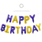 TONIFUL Happy Birthday Balloons with Ribbon Straw – 16-Inch Purple Gold Mylar Letter Banner