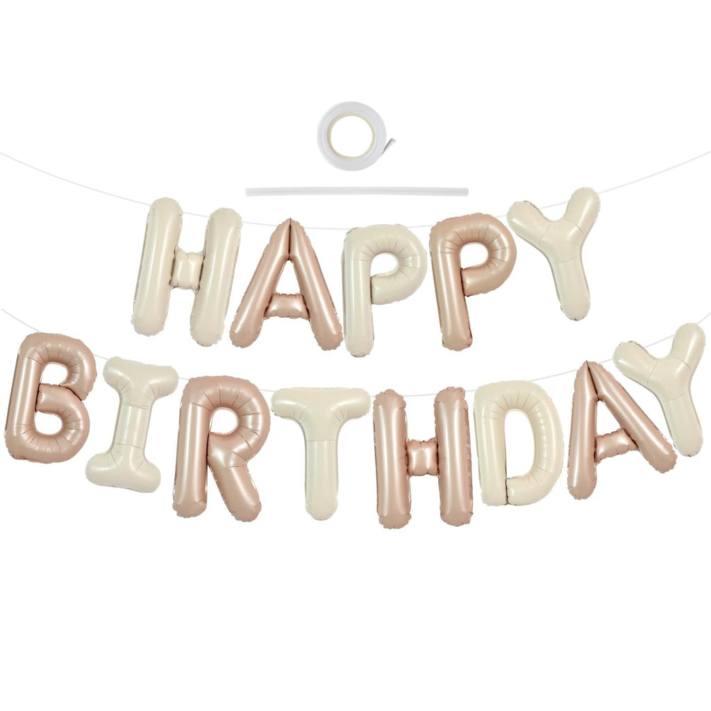 TONIFUL 16-Inch Light Brown Cream Happy Birthday Foil Letter Banner – Party Decorations