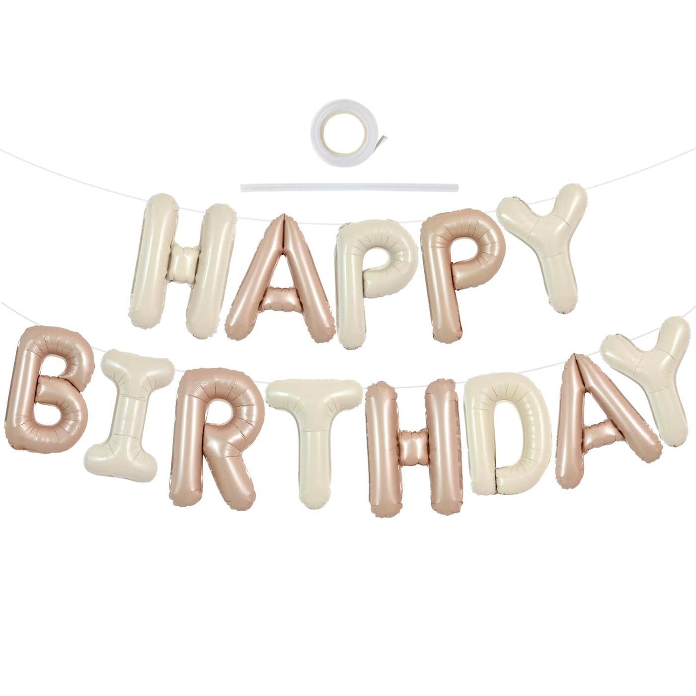 TONIFUL 16-Inch Light Brown Cream Happy Birthday Foil Letter Banner – Party Decorations