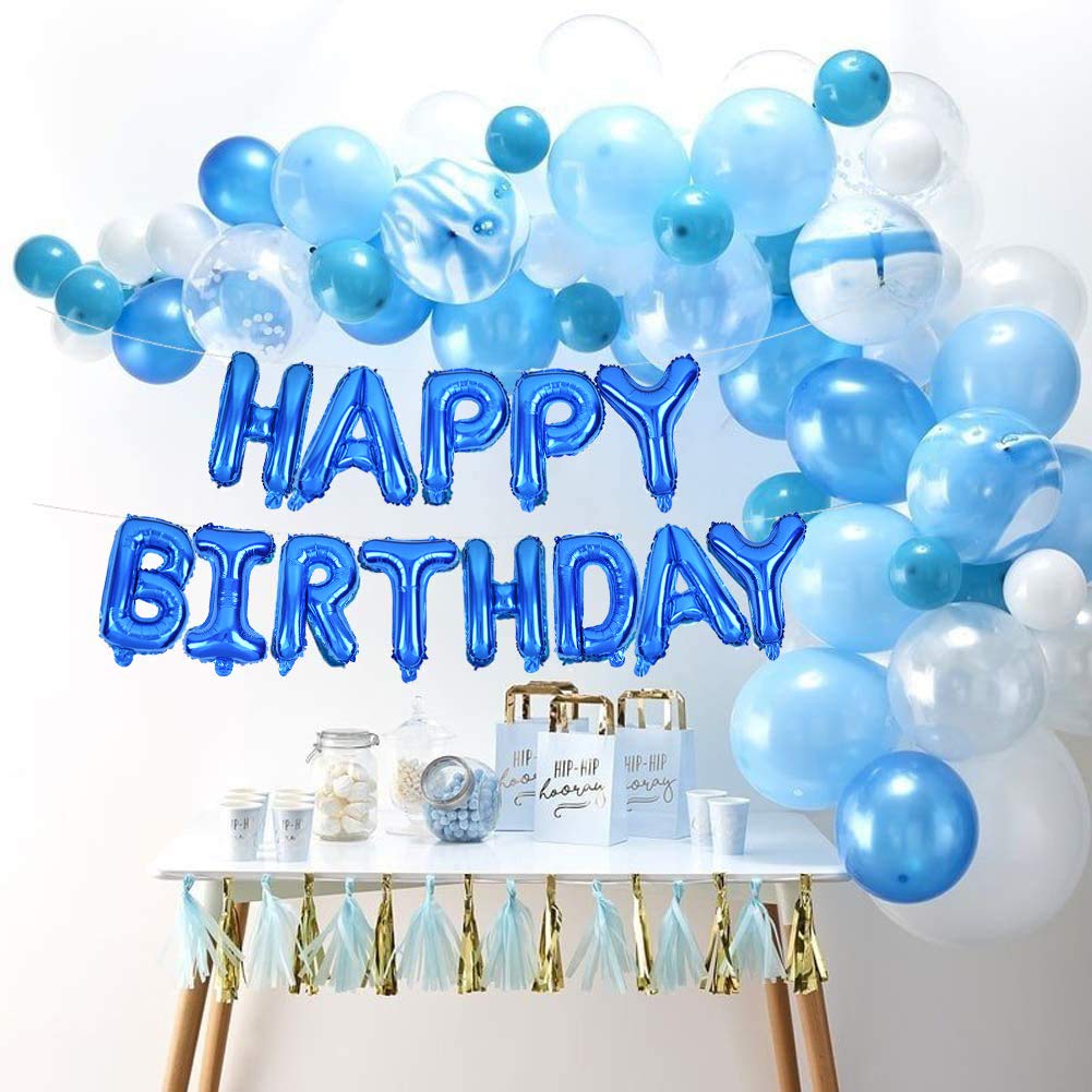 TONIFUL Blue Happy Birthday Balloons - 16-Inch Foil Letter Banner