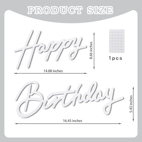 TONIFUL Happy Birthday Sign for Backdrop – White Felt Banner with Glue Dots