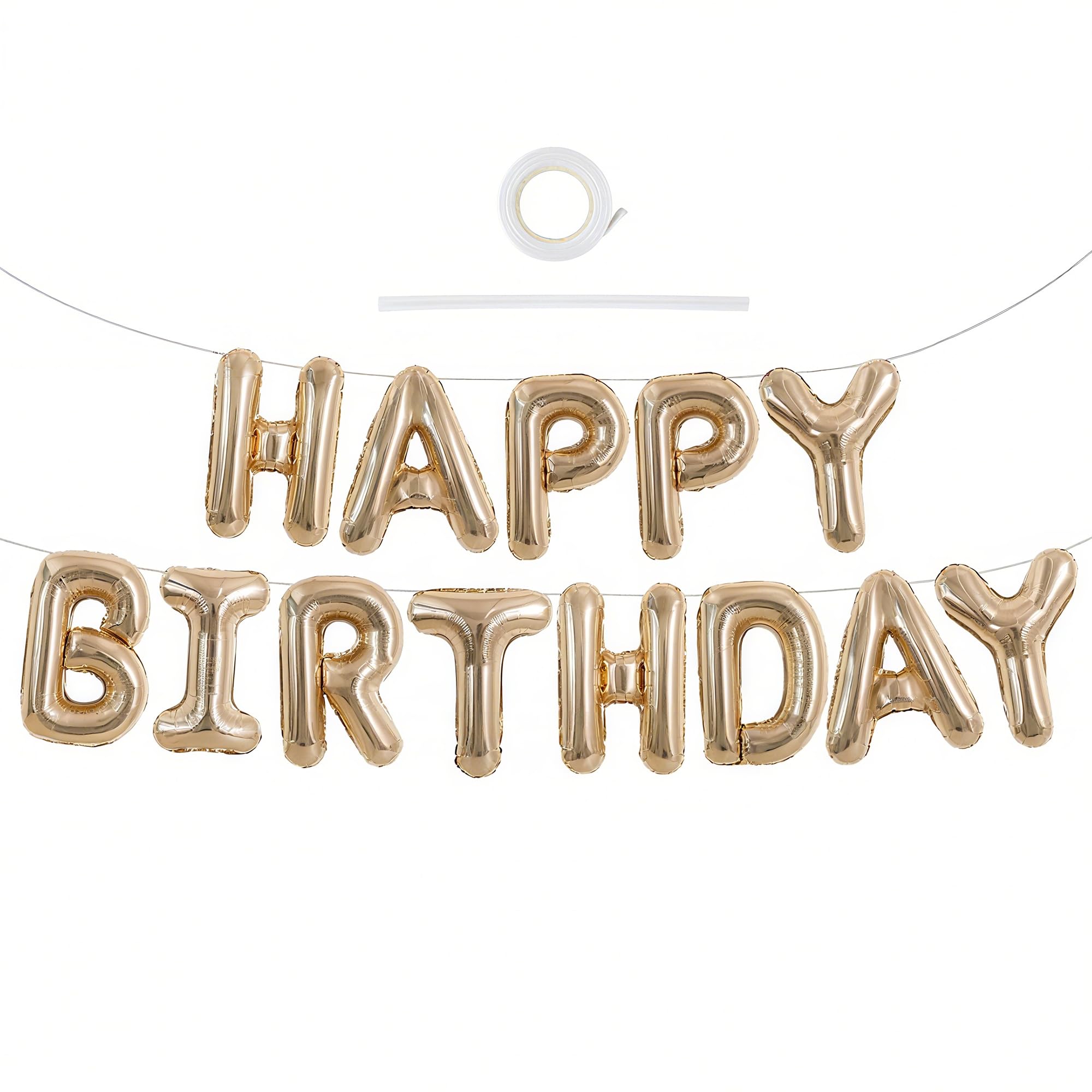 TONIFUL Happy Birthday Balloons Banner 16 Inch Champagne Gold Foil Letters – Reusable Party Decor