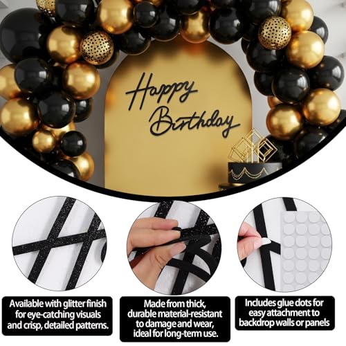 TONIFUL Happy Birthday Sign for Backdrop — Glitter Black Felt Banner with Glue