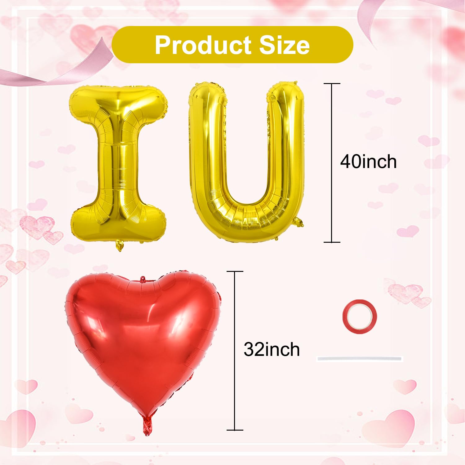 TONIFUL 40-Inch I Love You Foil Letter Balloons – 3-Piece Gold Heart Display