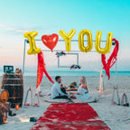 TONIFUL 40 Inch I Love You Balloons – Gold Foil Letter Heart Decor for Valentine’s Day