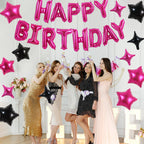 TONIFUL 35PCS 16-Inch Hot Pink Happy Birthday Balloon Banner with Stars