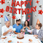 TONIFUL 35PCS Red Happy Birthday Decorations Kit — 16-Inch Balloon Banner + Star Balloons