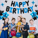 TONIFUL 35PCS Black Blue Happy Birthday Decorations Kit – 16in Foil Letter Banners & Star Balloons