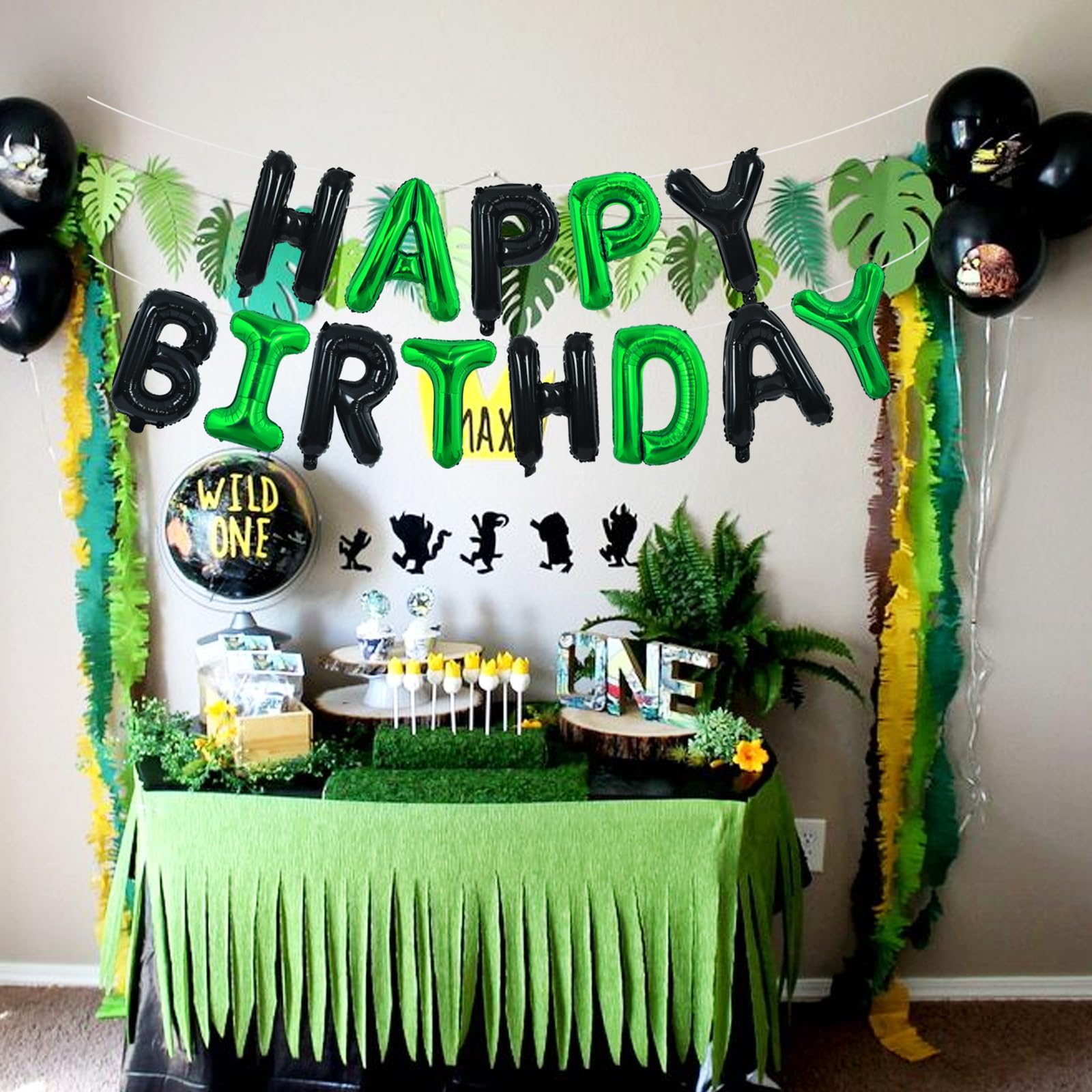 TONIFUL Happy Birthday Banner – 16 Inch Foil Letter Balloons, Reusable Party Decor (Black & Green)