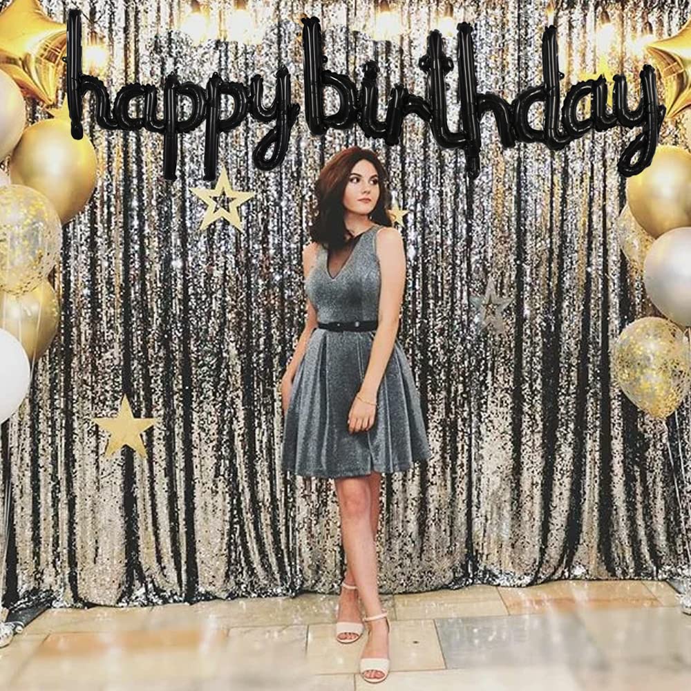 TONIFUL Black Happy Birthday Balloons Banner – 16in Foil Script Sign, Reusable Party Decor