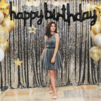 TONIFUL Black Happy Birthday Balloons Banner – 16in Foil Script Sign, Reusable Party Decor