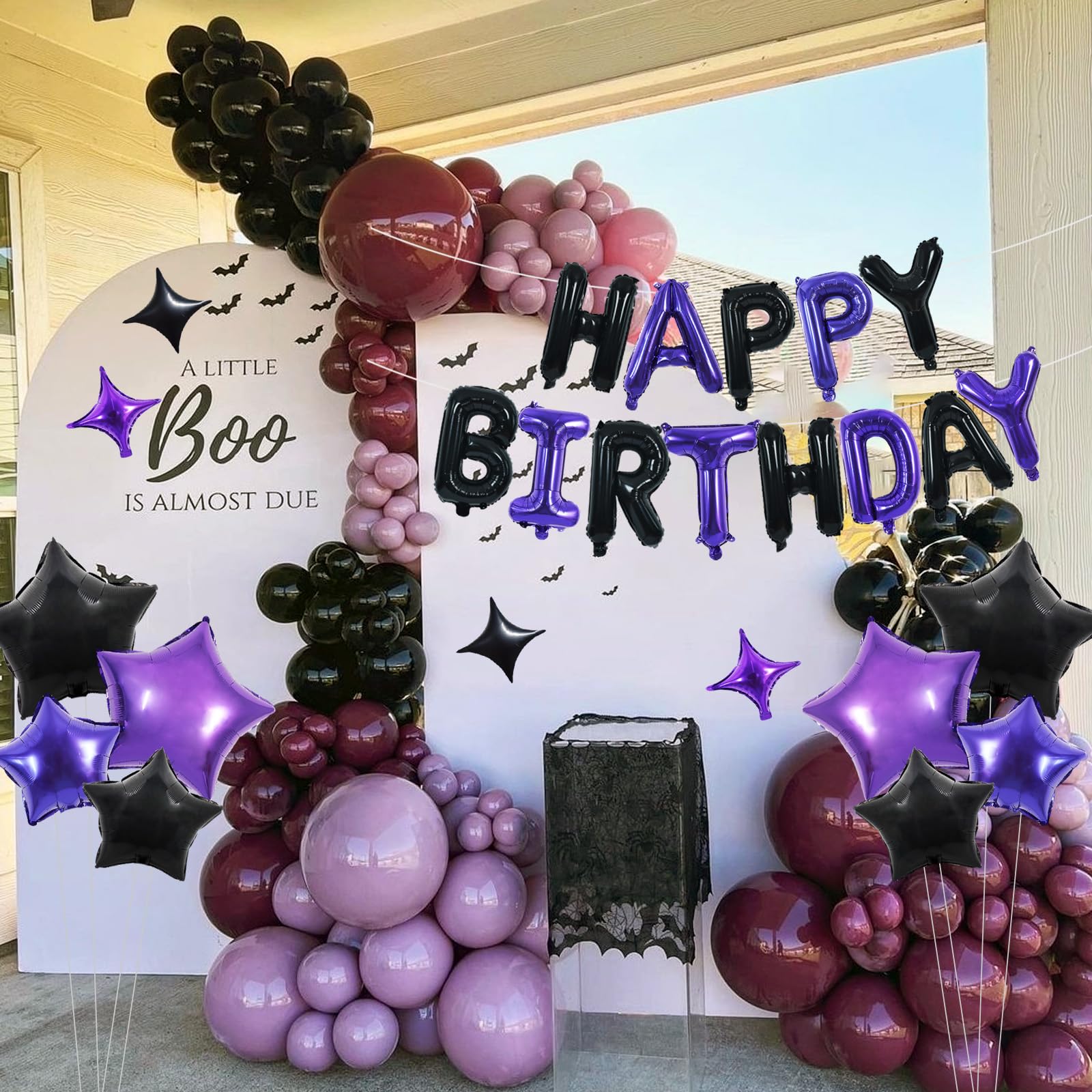 TONIFUL 35PCS Black Purple Happy Birthday Decorations Kit – 16 Inch Letter Balloons & Banner