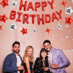 TONIFUL 35PCS Red Happy Birthday Decorations Kit — 16-Inch Balloon Banner + Star Balloons