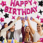 TONIFUL 35PCS 16-Inch Hot Pink Happy Birthday Balloon Banner with Stars