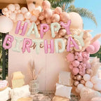 TONIFUL Happy Birthday Foil Letter Balloons 16-Inch with Ribbon & Straw – Reusable Birthday Banner (Cream White Pink)