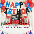 TONIFUL Happy Birthday Balloons with Ribbon Straw – 16-Inch Foil Letter Banner (Blue/Red/Black)