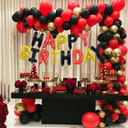TONIFUL Happy Birthday Balloons Banner - 16inch Foil Letters, Reusable Party Decor (Black Red Gold)