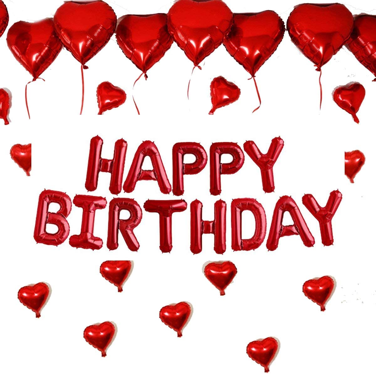TONIFUL Red Happy Birthday Balloons – 16-Inch Foil Letter Banner, Reusable Party Decor