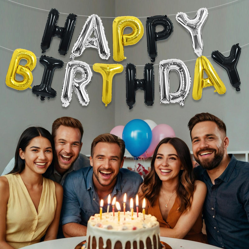 TONIFUL Happy Birthday Foil Letter Banner 16in — Reusable Mylar Balloons for Birthday Party